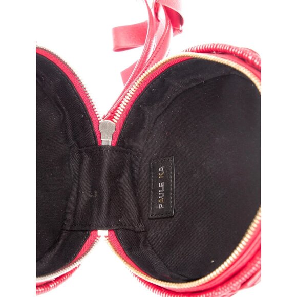 Paule Ka Red Wicker Wristlet With Leather Bow Accent & Zip Closure - Picture 4 of 4